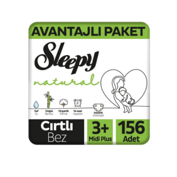 Sleepy Natural Avantajlı Paket Bebek Bezi 3+ Numara Midi Plus 156 Adet