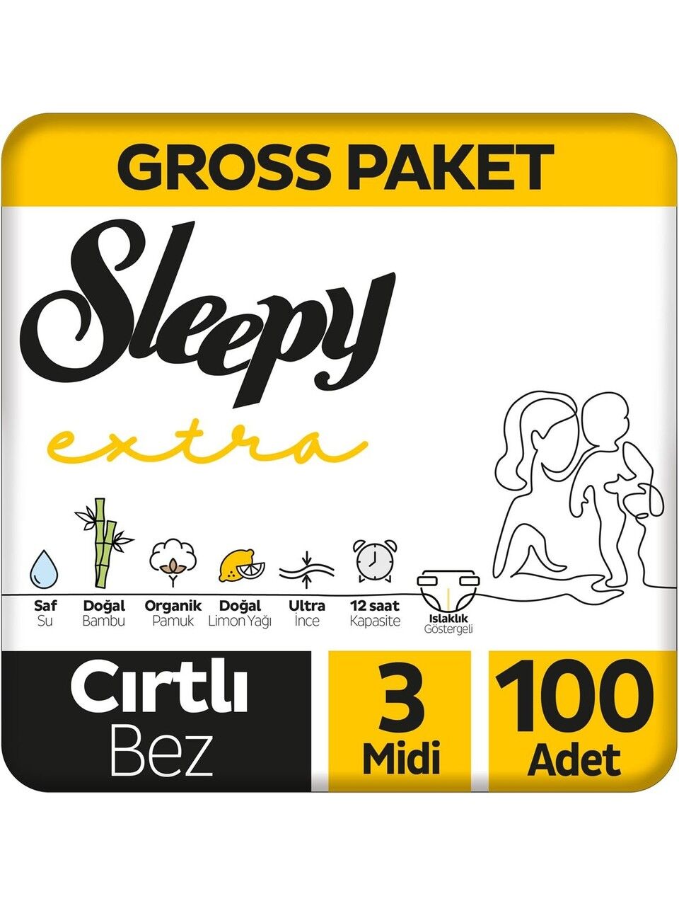 Sleepy Extra Günlük Aktivite Gross Paket Bebek Bezi 3 Numara Midi 100 Adet